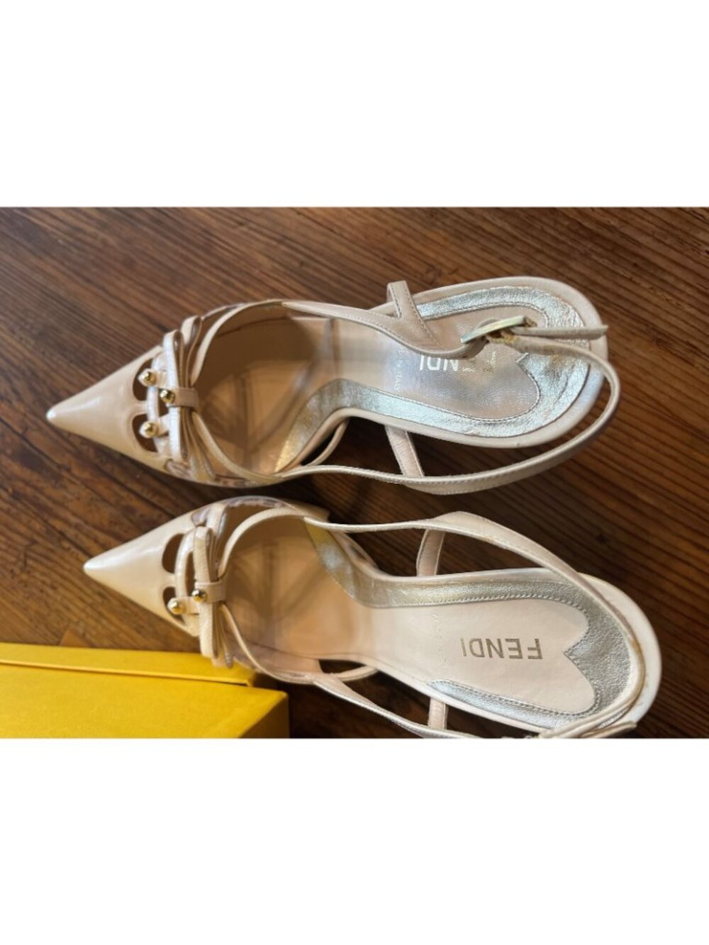Fendi Tan Slingback Sandal High Heels Size 37.5 EU 7.5 US - New In Box - Picture 3 of 7